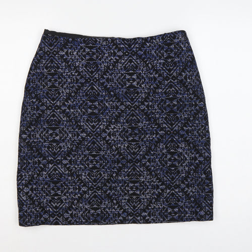 Marks and Spencer Women Blue Geometric Pencil Skirt UK 14 Knee Length