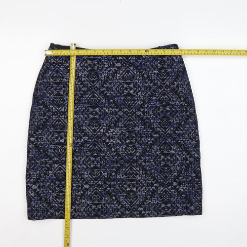 Marks and Spencer Women Blue Geometric Pencil Skirt UK 14 Knee Length