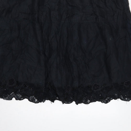 Whistles Women’s Black UK 12 A-Line Midi Cotton Beaded Lace Skirt