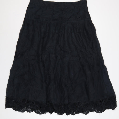 Whistles Women’s Black UK 12 A-Line Midi Cotton Beaded Lace Skirt