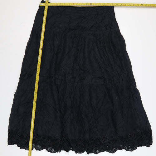 Whistles Women’s Black UK 12 A-Line Midi Cotton Beaded Lace Skirt
