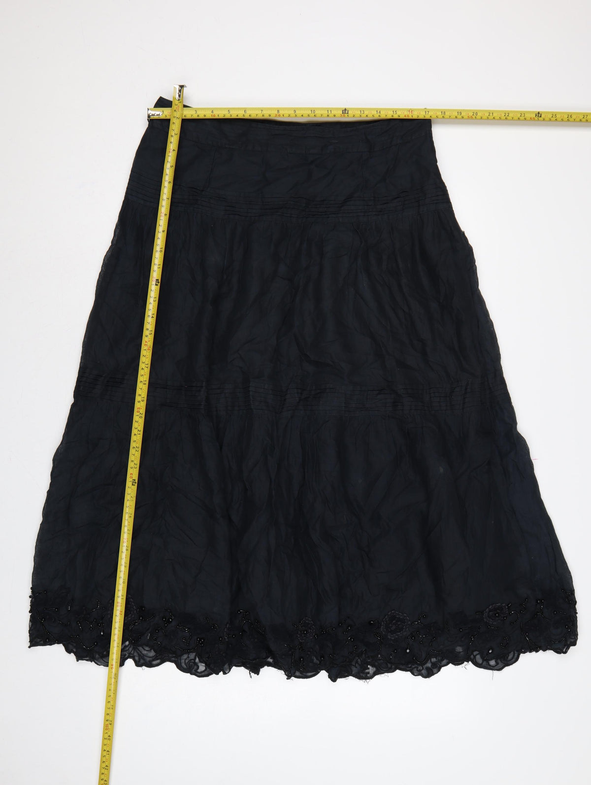Whistles Women’s Black UK 12 A-Line Midi Cotton Beaded Lace Skirt
