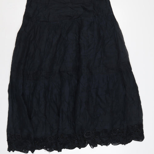 Whistles Women’s Black UK 12 A-Line Midi Cotton Beaded Lace Skirt