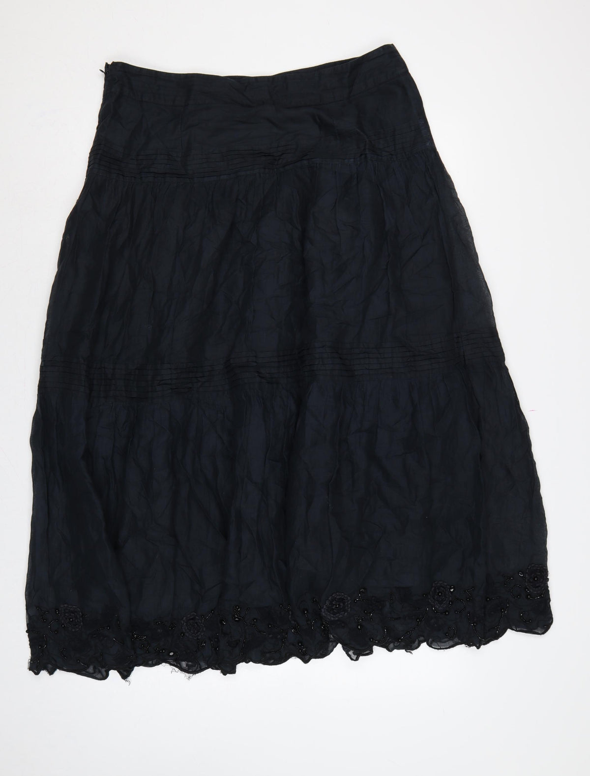 Whistles Women’s Black UK 12 A-Line Midi Cotton Beaded Lace Skirt
