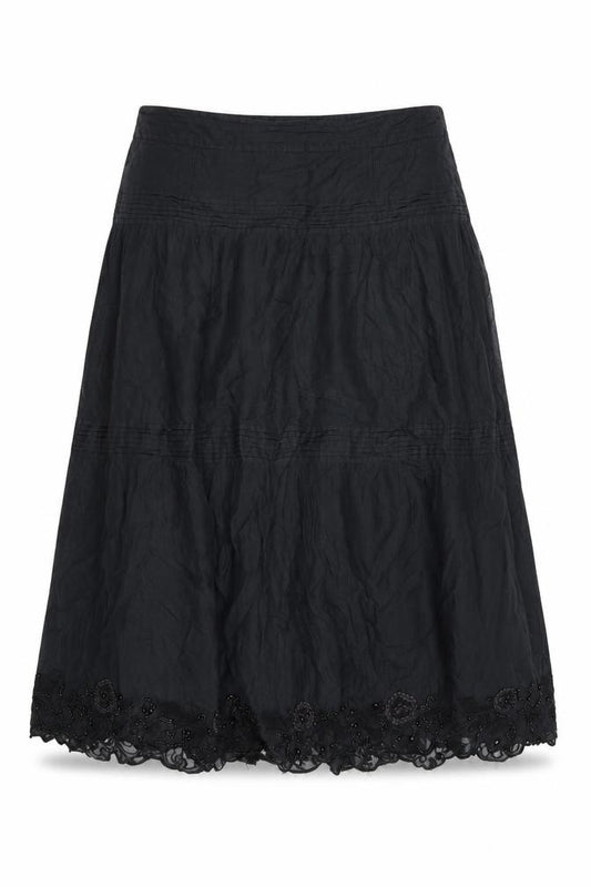 Whistles Women’s Black UK 12 A-Line Midi Cotton Beaded Lace Skirt
