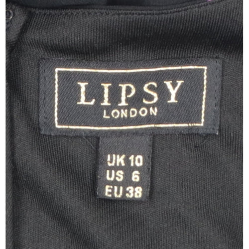 Lipsy Women Black Floral UK 10 Hi-Low Fit & Flare Chiffon Dress