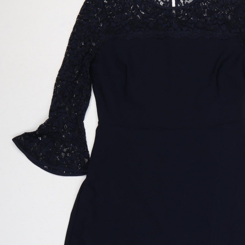 Phase Eight Women Blue UK 12 A-Line Lace Bell Sleeve Knee Dress
