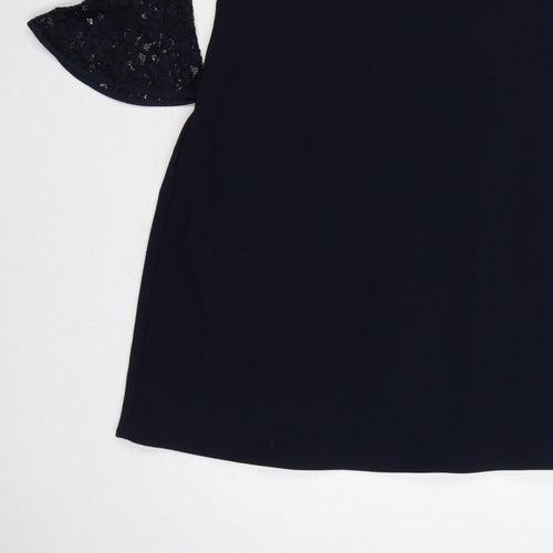 Phase Eight Women Blue UK 12 A-Line Lace Bell Sleeve Knee Dress
