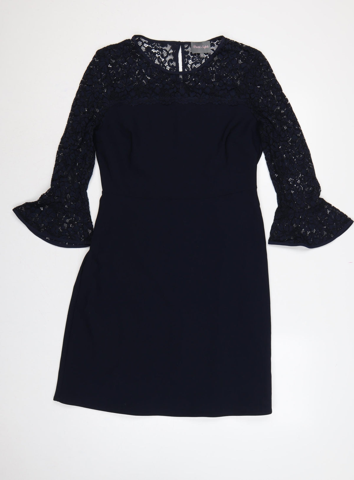 Phase Eight Women Blue UK 12 A-Line Lace Bell Sleeve Knee Dress