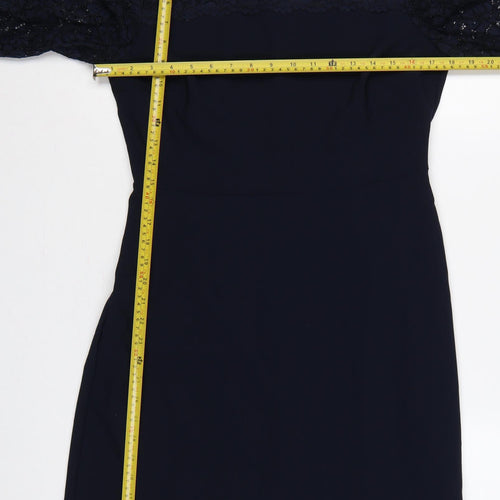 Phase Eight Women Blue UK 12 A-Line Lace Bell Sleeve Knee Dress