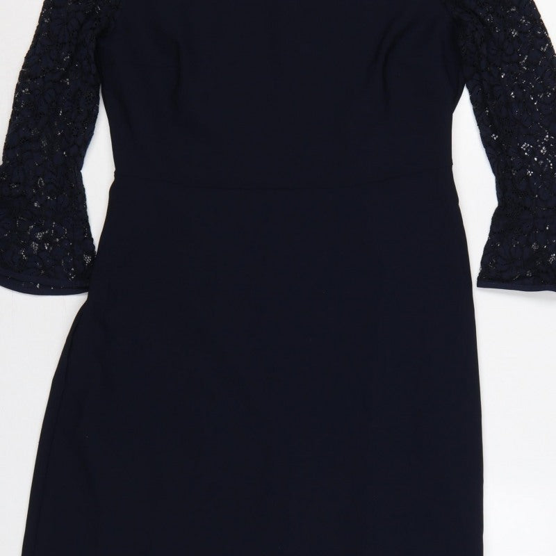 Phase Eight Women Blue UK 12 A-Line Lace Bell Sleeve Knee Dress