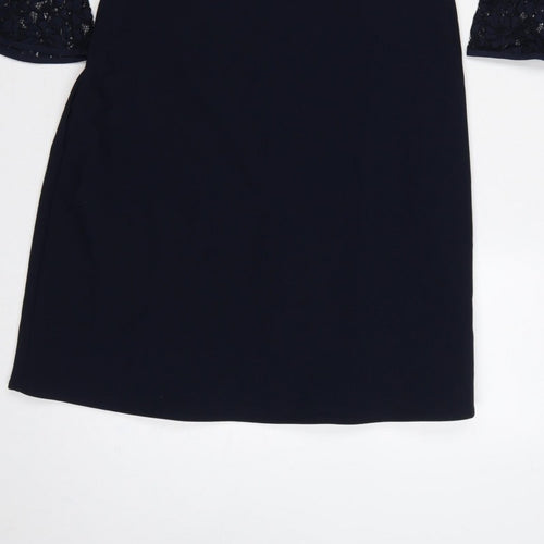 Phase Eight Women Blue UK 12 A-Line Lace Bell Sleeve Knee Dress