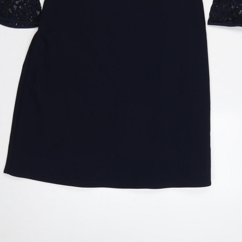 Phase Eight Women Blue UK 12 A-Line Lace Bell Sleeve Knee Dress