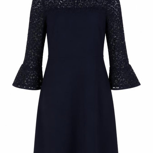 Phase Eight Women Blue UK 12 A-Line Lace Bell Sleeve Knee Dress