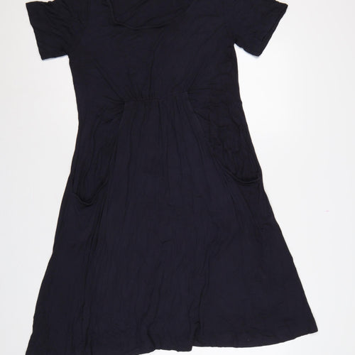 Toast Women Navy Blue UK 14 A-Line Long Bamboo Jersey Pocket Dress