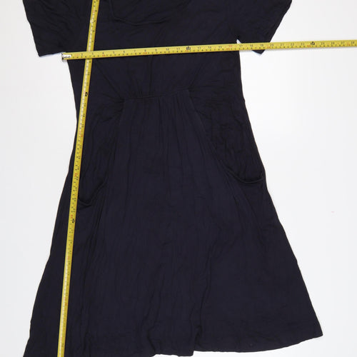 Toast Women Navy Blue UK 14 A-Line Long Bamboo Jersey Pocket Dress