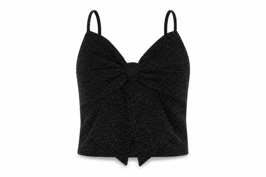 H&M Women Black Glitter Knit V-Neck Spaghetti Strap Cami Tank Top L