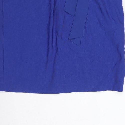 Marks & Spencer Per Una Women Blue UK 10 Pencil Knee Skirt Tie Belt