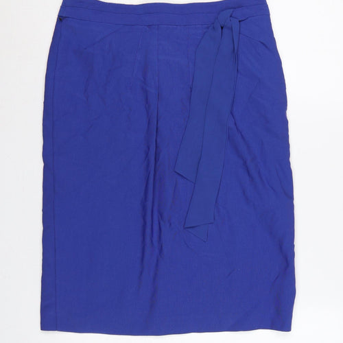Marks & Spencer Per Una Women Blue UK 10 Pencil Knee Skirt Tie Belt