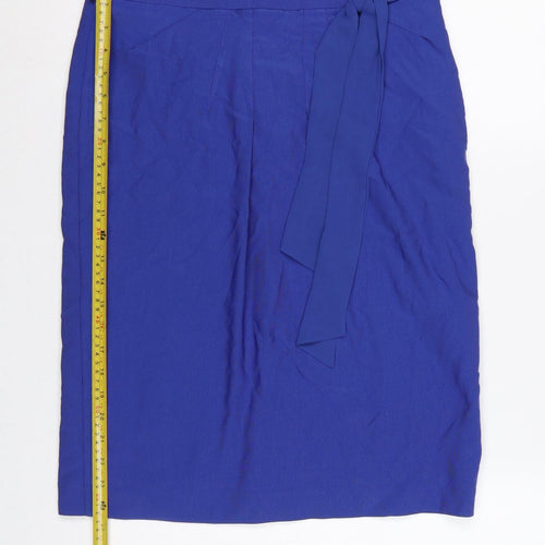 Marks & Spencer Per Una Women Blue UK 10 Pencil Knee Skirt Tie Belt
