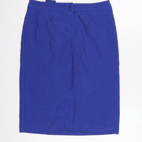 Marks & Spencer Per Una Women Blue UK 10 Pencil Knee Skirt Tie Belt