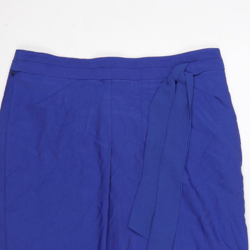 Marks & Spencer Per Una Women Blue UK 10 Pencil Knee Skirt Tie Belt
