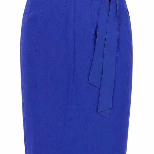 Marks & Spencer Per Una Women Blue UK 10 Pencil Knee Skirt Tie Belt