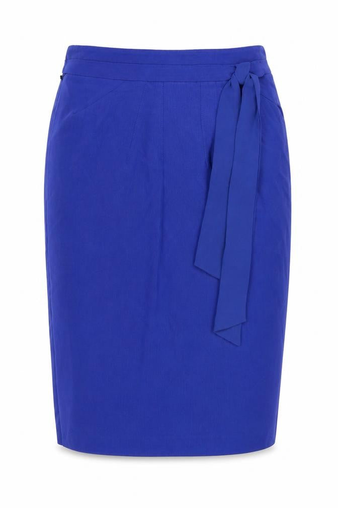 Marks & Spencer Per Una Women Blue UK 10 Pencil Knee Skirt Tie Belt