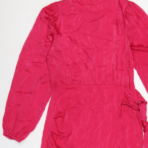 ONLY Women Pink M A-Line Short Dress Balloon Sleeves Tie Waist