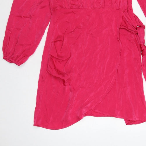 ONLY Women Pink M A-Line Short Dress Balloon Sleeves Tie Waist