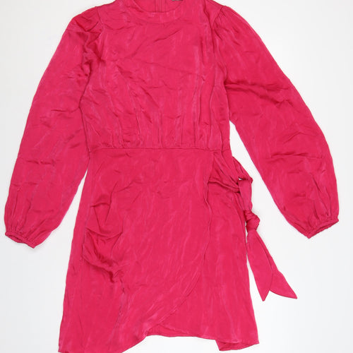 ONLY Women Pink M A-Line Short Dress Balloon Sleeves Tie Waist