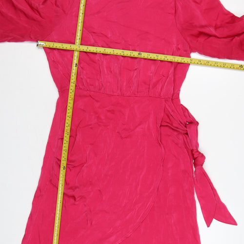 ONLY Women Pink M A-Line Short Dress Balloon Sleeves Tie Waist