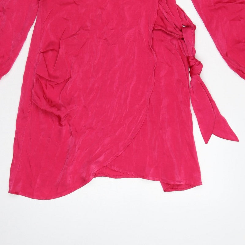 ONLY Women Pink M A-Line Short Dress Balloon Sleeves Tie Waist