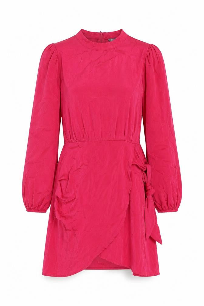 ONLY Women Pink M A-Line Short Dress Balloon Sleeves Tie Waist