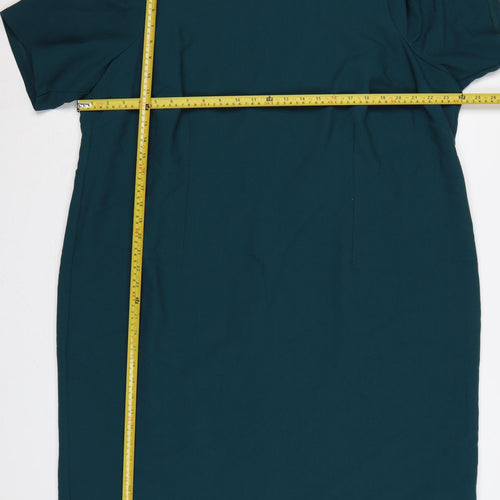M&S Women Green UK 24 Sheath Dress Beaded Neck Flutter Sleeves