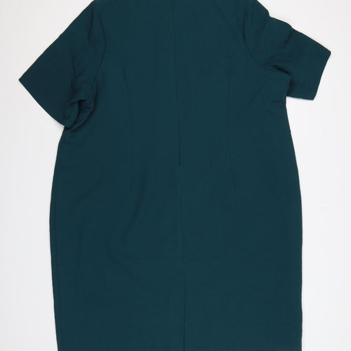 M&S Women Green UK 24 Sheath Dress Beaded Neck Flutter Sleeves