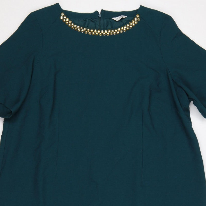 M&S Women Green UK 24 Sheath Dress Beaded Neck Flutter Sleeves
