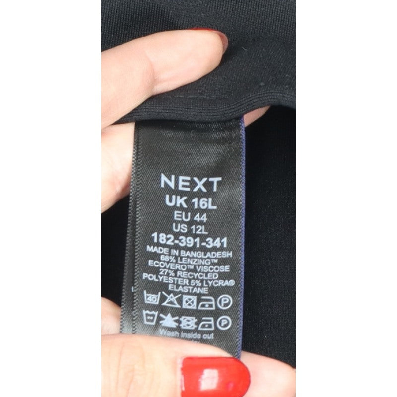 Next Women Black UK 16L Tall Wide-Leg Stretch Dress Trousers