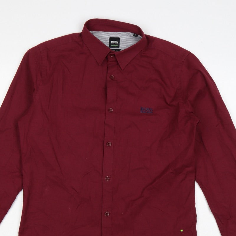 Hugo Boss Men’s Red M Slim Fit Stretch Cotton Button-Up Shirt