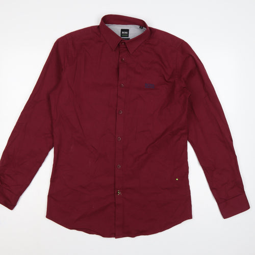 Hugo Boss Men’s Red M Slim Fit Stretch Cotton Button-Up Shirt