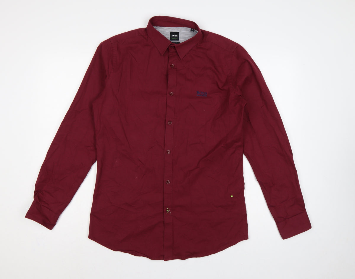 Hugo Boss Men’s Red M Slim Fit Stretch Cotton Button-Up Shirt
