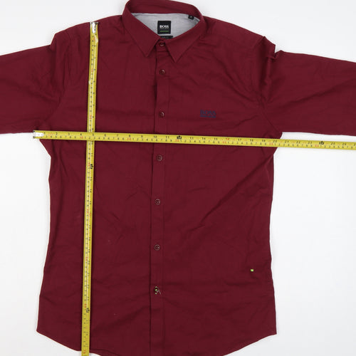 Hugo Boss Men’s Red M Slim Fit Stretch Cotton Button-Up Shirt