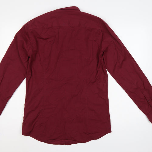 Hugo Boss Men’s Red M Slim Fit Stretch Cotton Button-Up Shirt
