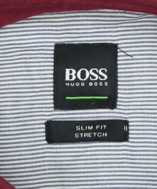 Hugo Boss Men’s Red M Slim Fit Stretch Cotton Button-Up Shirt