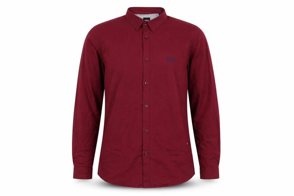 Hugo Boss Men’s Red M Slim Fit Stretch Cotton Button-Up Shirt