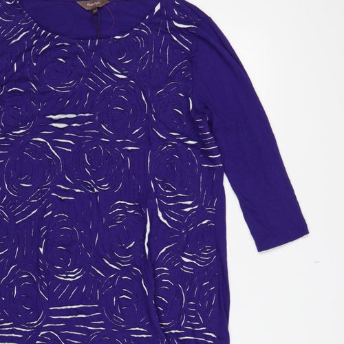 Phase Eight Women Purple UK 16 Knee Length Shift Floral 3/4 Sleeve Dress