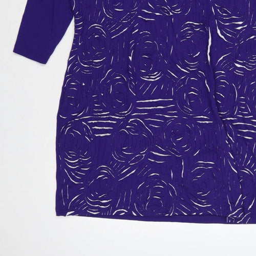 Phase Eight Women Purple UK 16 Knee Length Shift Floral 3/4 Sleeve Dress