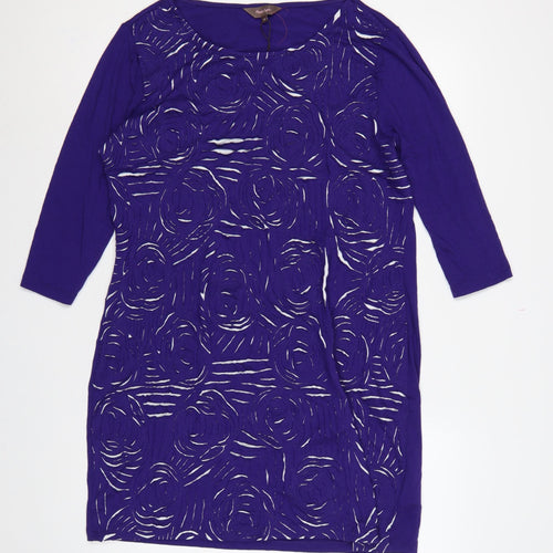 Phase Eight Women Purple UK 16 Knee Length Shift Floral 3/4 Sleeve Dress