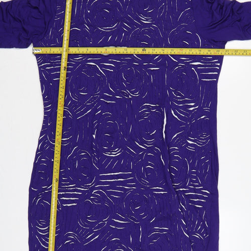 Phase Eight Women Purple UK 16 Knee Length Shift Floral 3/4 Sleeve Dress