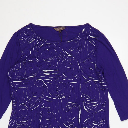 Phase Eight Women Purple UK 16 Knee Length Shift Floral 3/4 Sleeve Dress